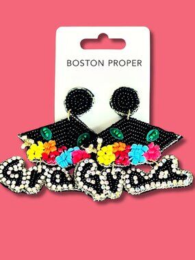 Graduation Day Rhinestone Beaded Seed Bead Crystal Statement Earrings NEW